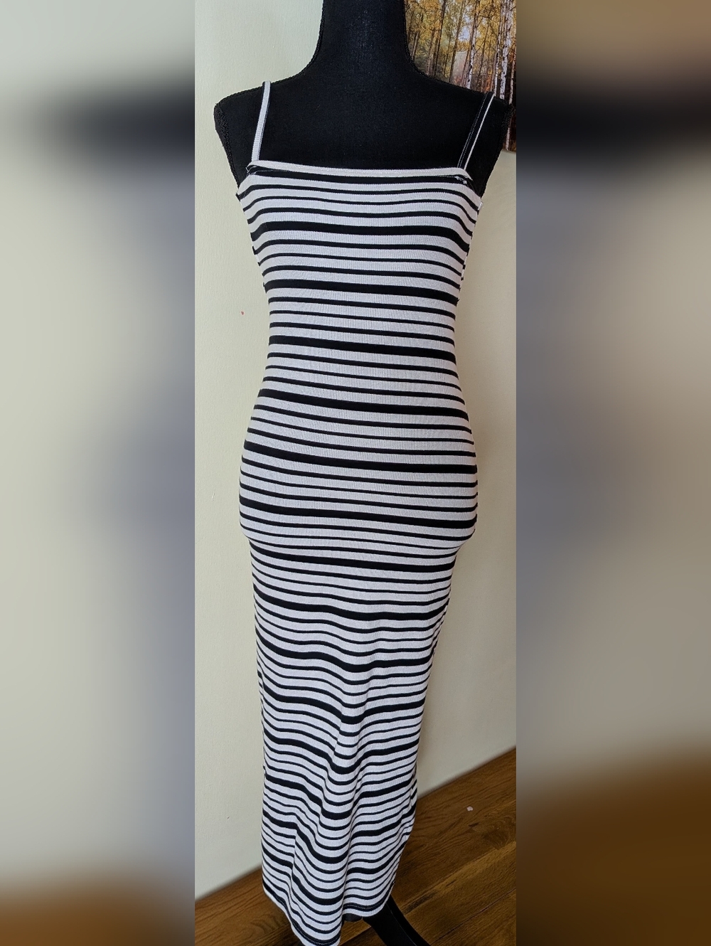 Billabong Black & White Striped Midi Dress With Cut Out